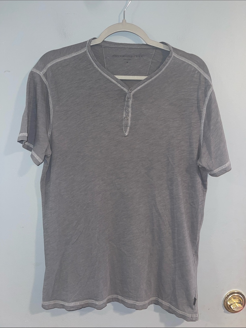 John Varvatos Gray Short-Sleeve Henley Tshirt Size M